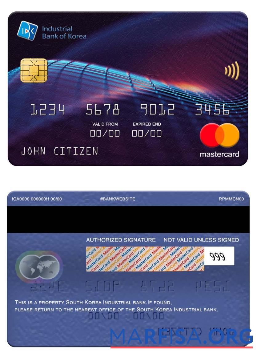 Downloadable South Korea Industrial Bank mastercard real example
